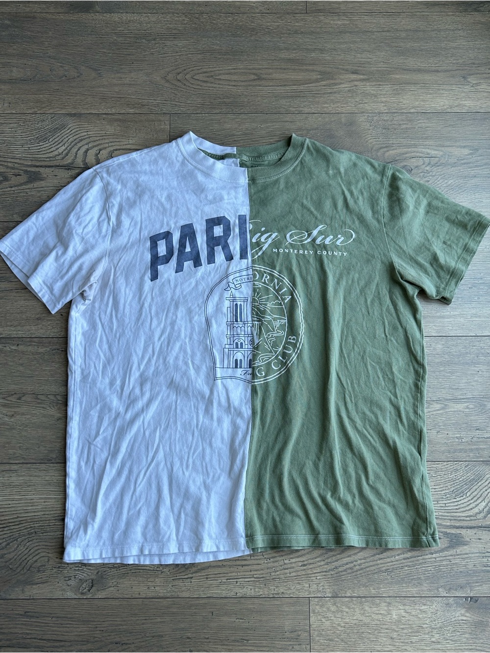Abercrombie & Fitch Split-Panel White and Olive Green Graphic Tee